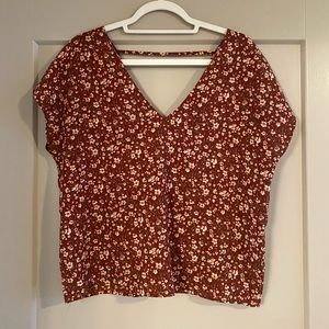 Forever 21 Floral Open Back Blouse, Size Small